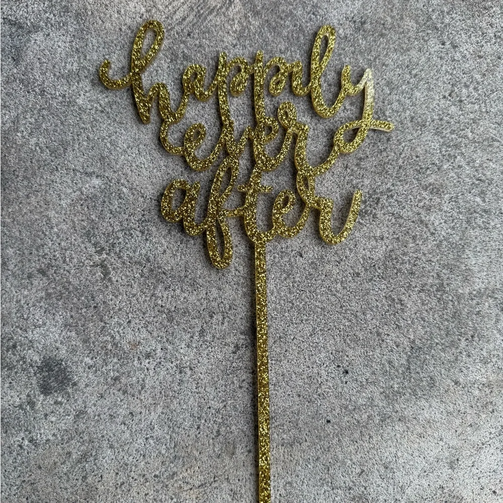 Gold Glitter 'Happily Ever After' Cake Topper